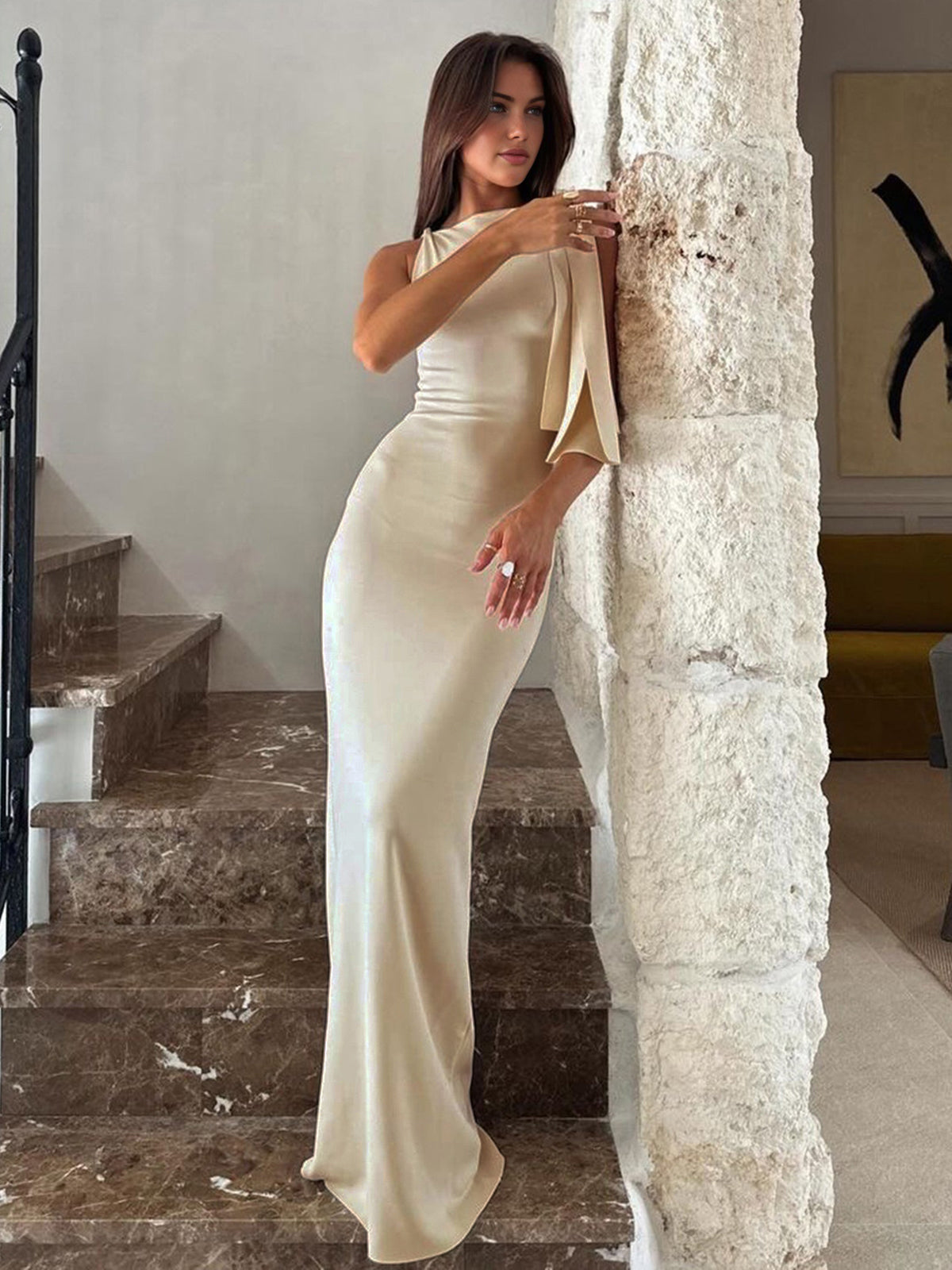 Beloved Knotted Sleeveless Long Elbise