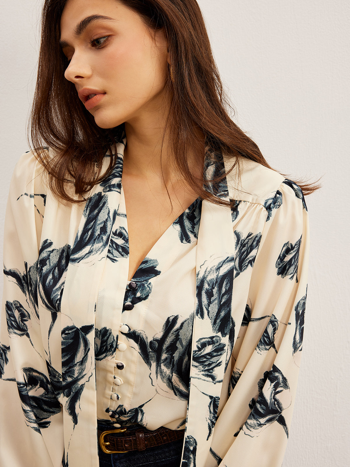 Boheme Printed Tie Neck Satin Bluz