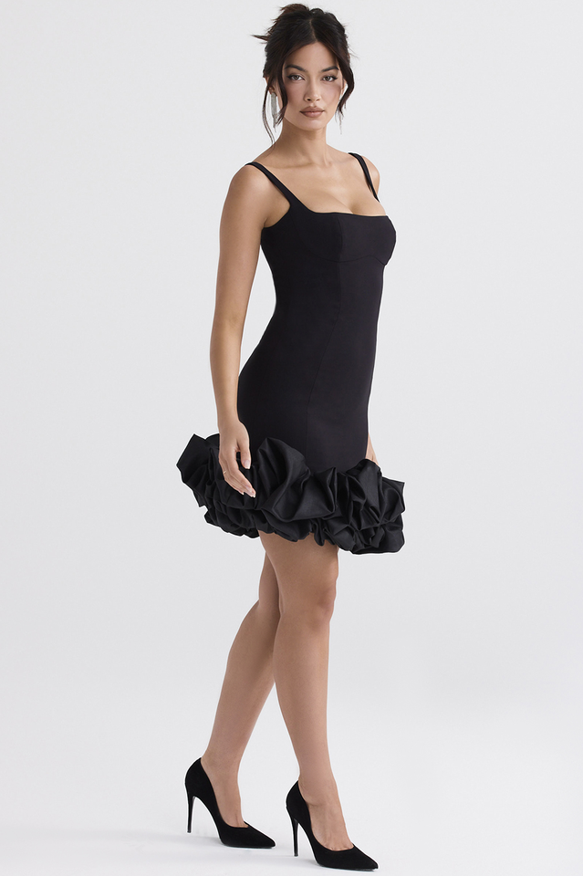 Black Ruffle Hem Elbise
