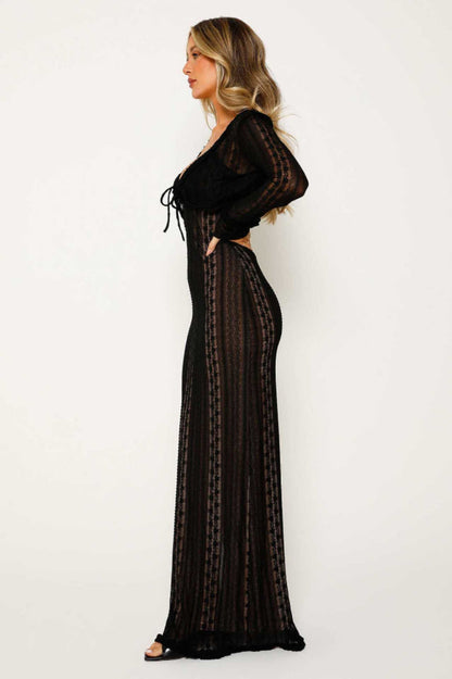 Lace V Neck Slit Two-Piece Elbise