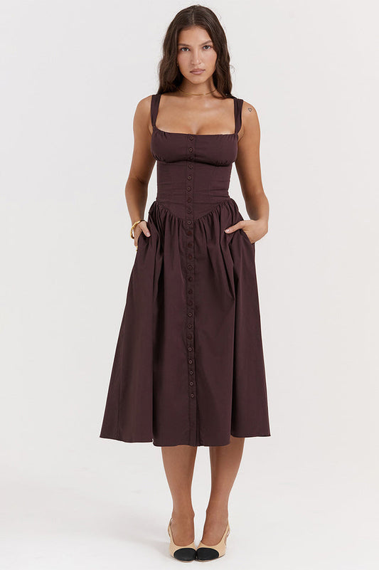 Rich Brown Midi Elbise