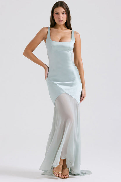 Victory Light Green Chiffon Maxi Elbise