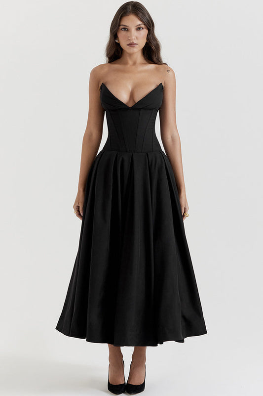 Lady Black Strapless Midi Elbise