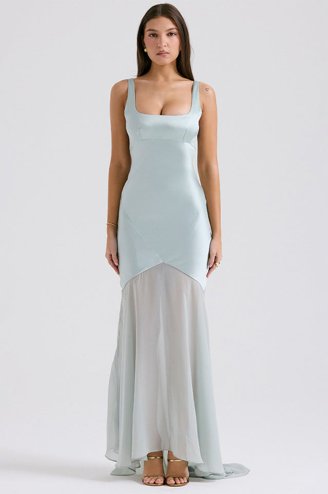 Victory Light Green Chiffon Maxi Elbise