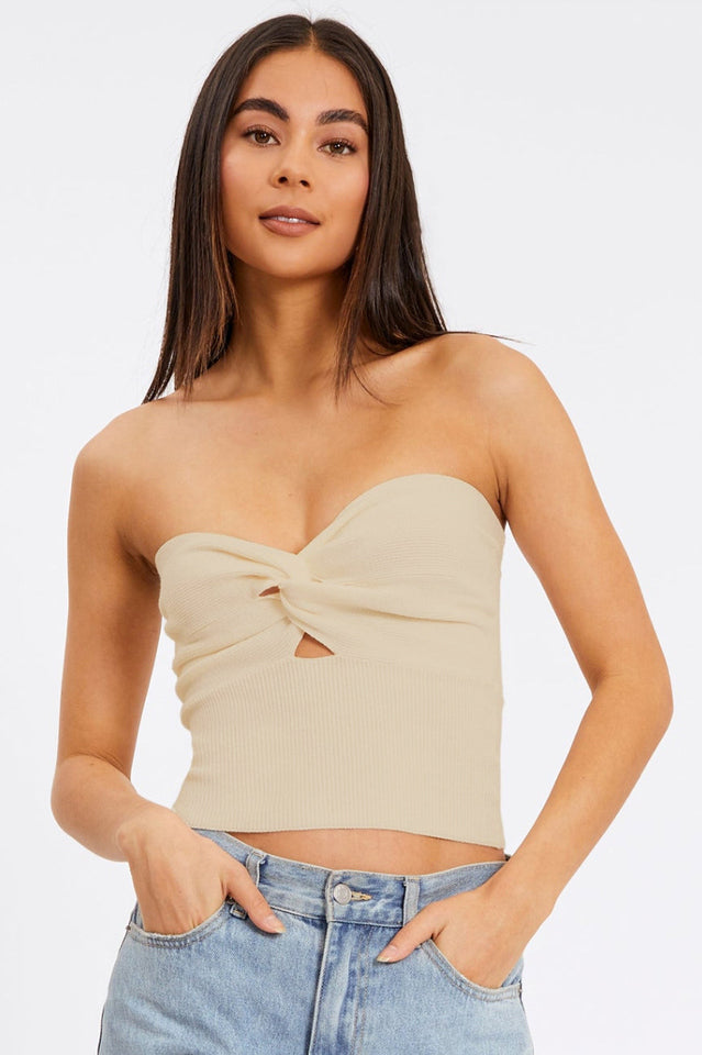 Merlaine Strapless Knotted Knit Crop