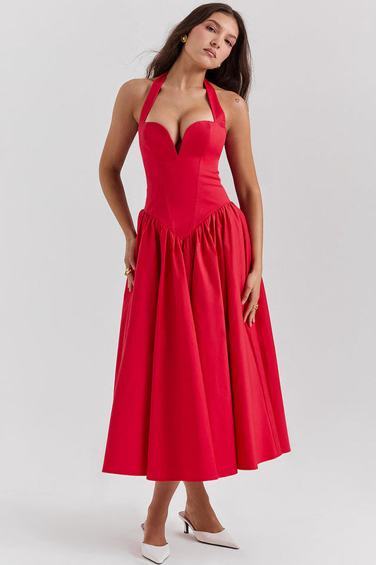 Coquette Scarlet Halter Midi Elbise