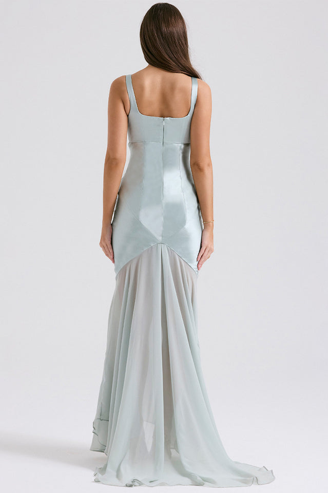 Victory Light Green Chiffon Maxi Elbise