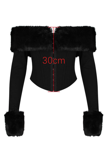 Black Faux Fur Trimmed Bustiyer