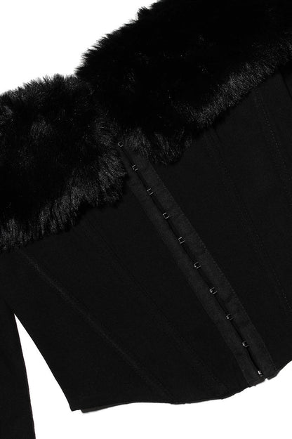 Black Faux Fur Trimmed Bustiyer