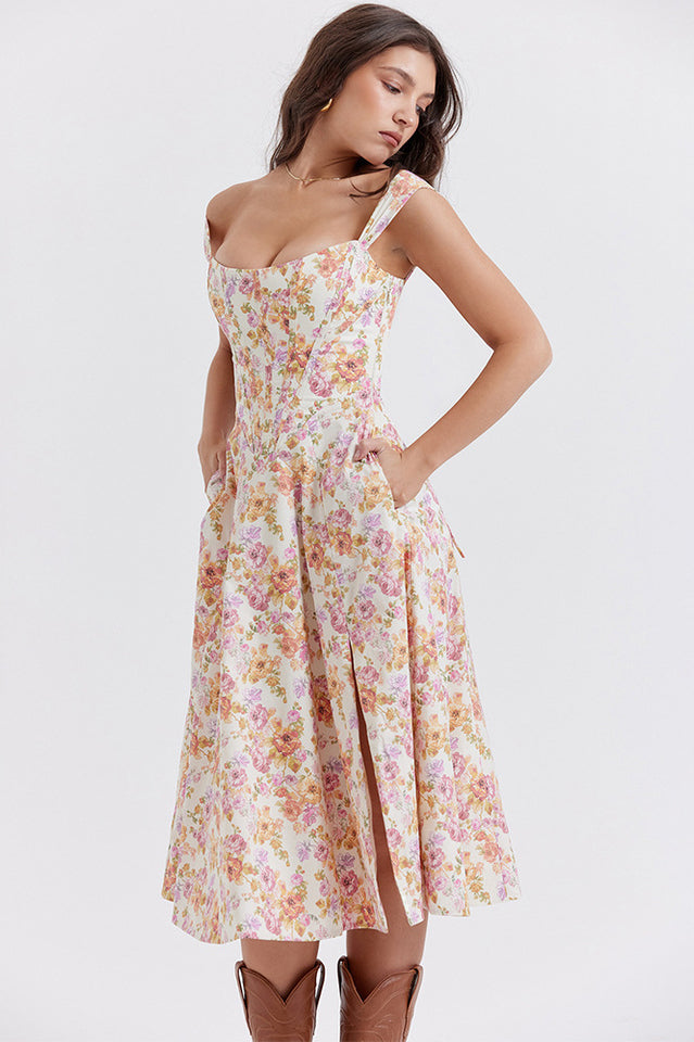 Saira Floral Print Midi Elbise