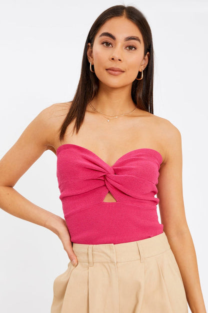 Merlaine Strapless Knotted Knit Crop