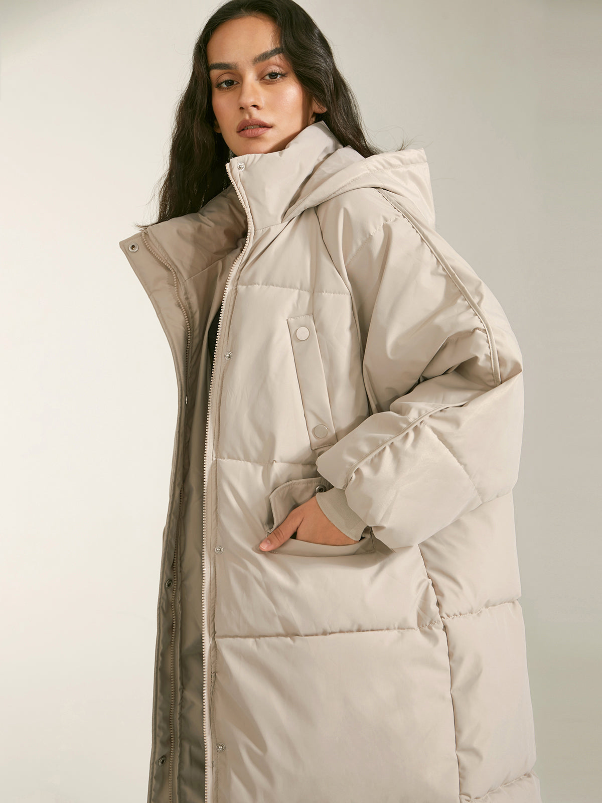 Long Hooded Puffer Parka Ceket