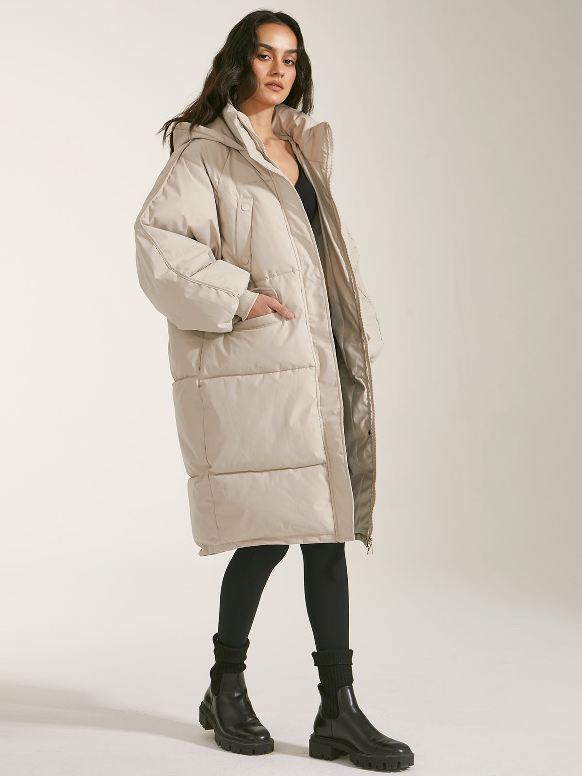 Long Hooded Puffer Parka Ceket