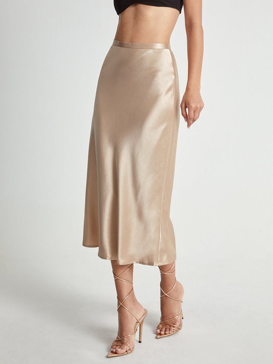 High Waisted Satin Flowy Midi Etek