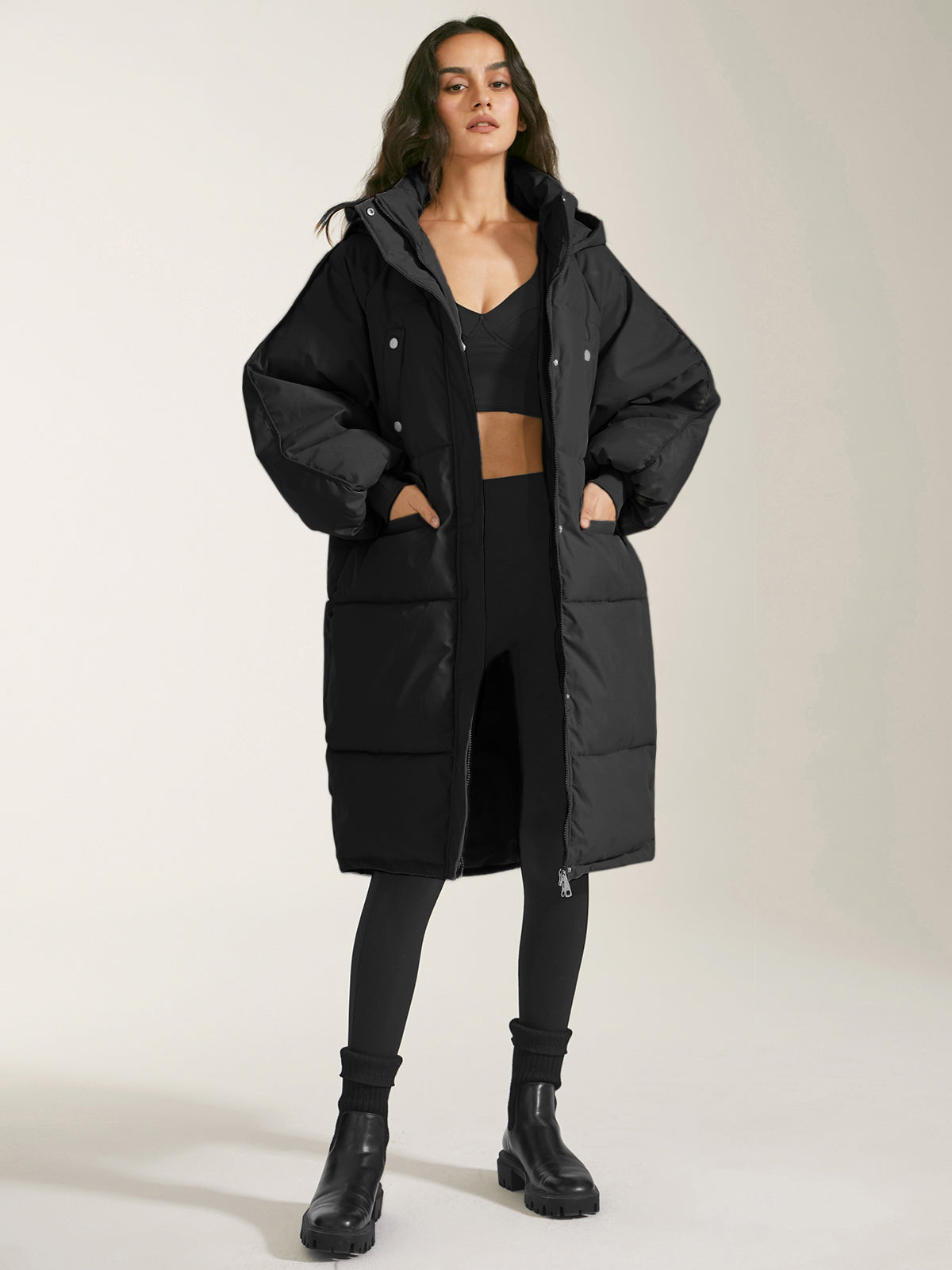 Long Hooded Puffer Parka Ceket