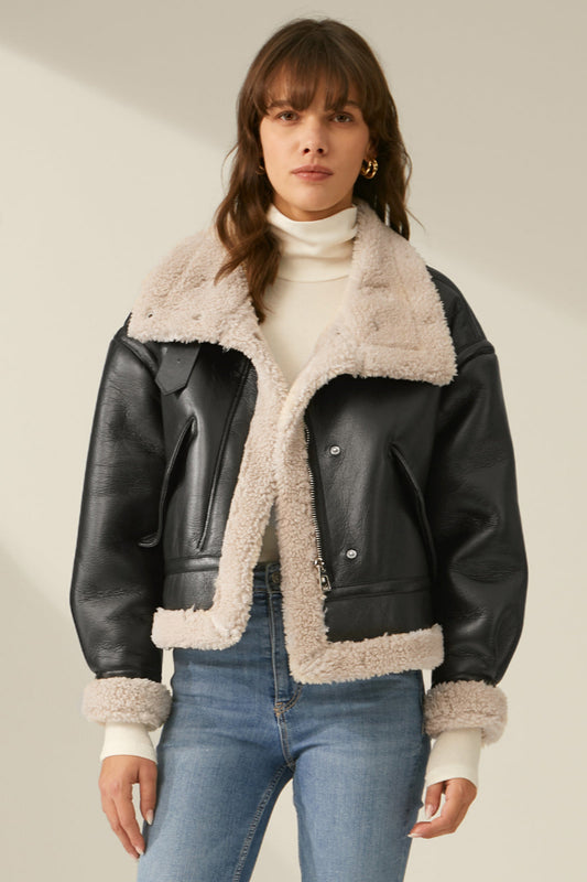 Sherpa Lined Shearling Leather Flight Ceket