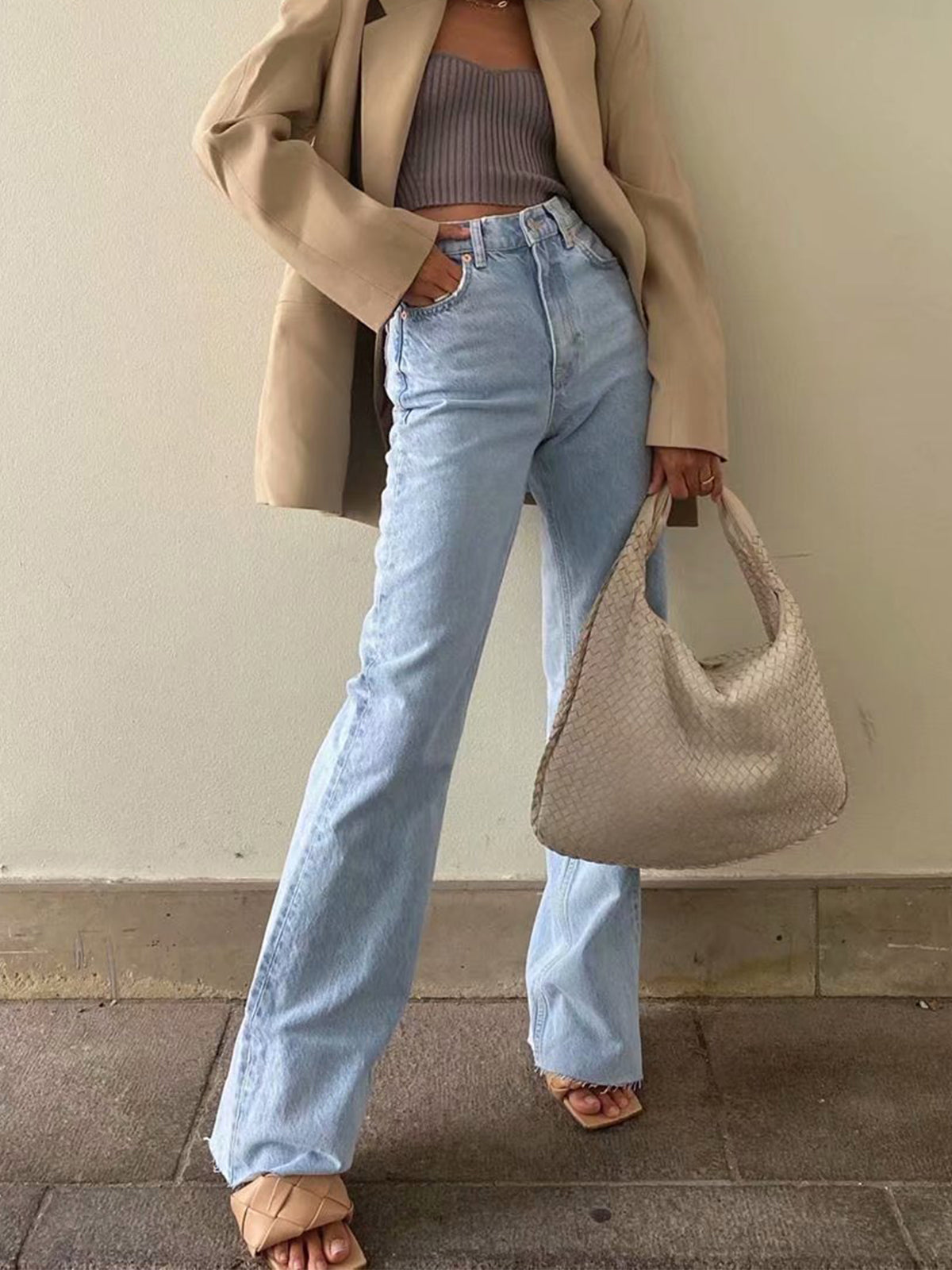 Denim Straight Leg Kot pantolon