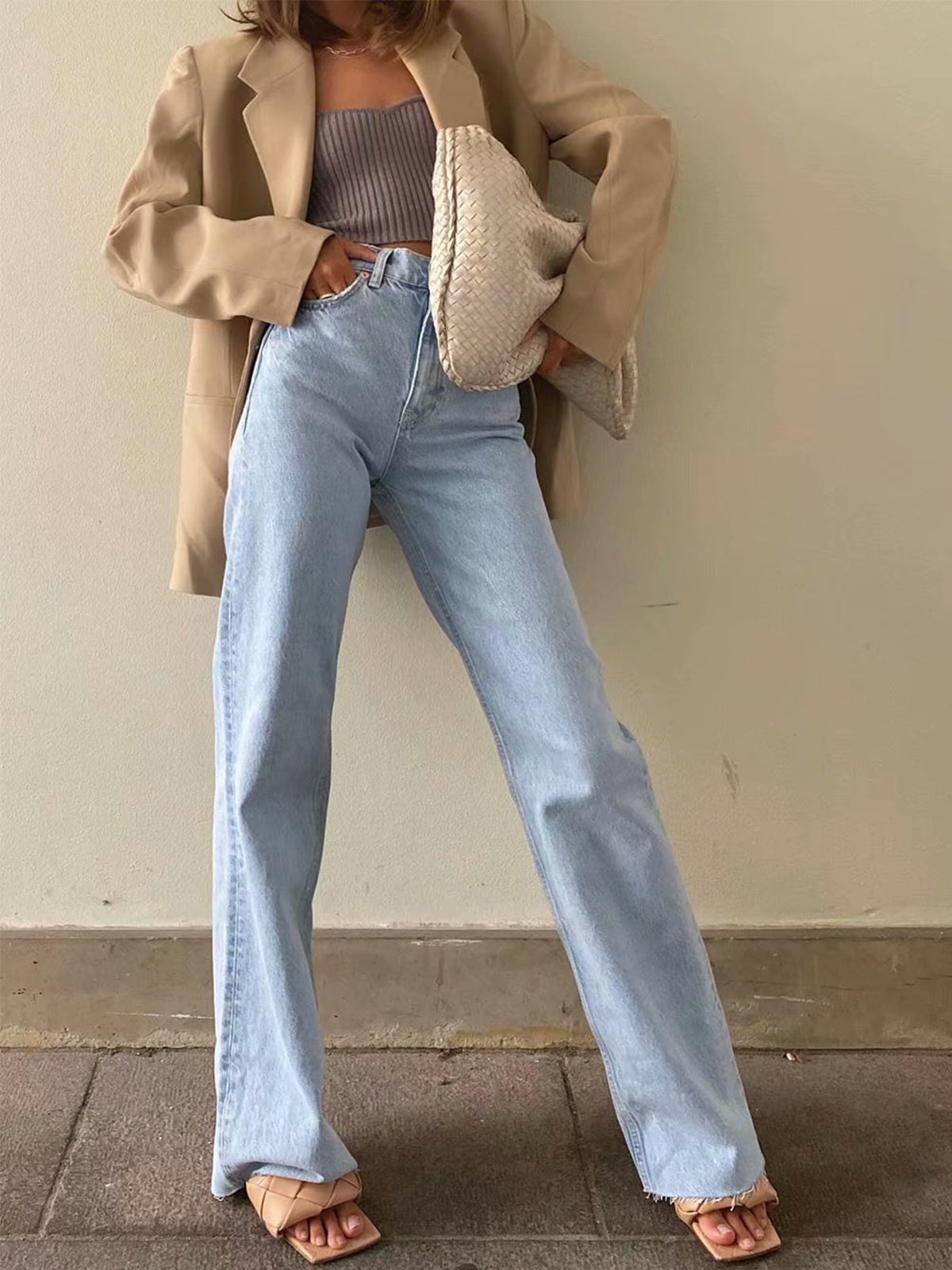 Denim Straight Leg Kot pantolon
