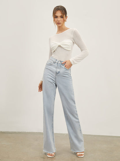 Denim Straight Leg Kot pantolon