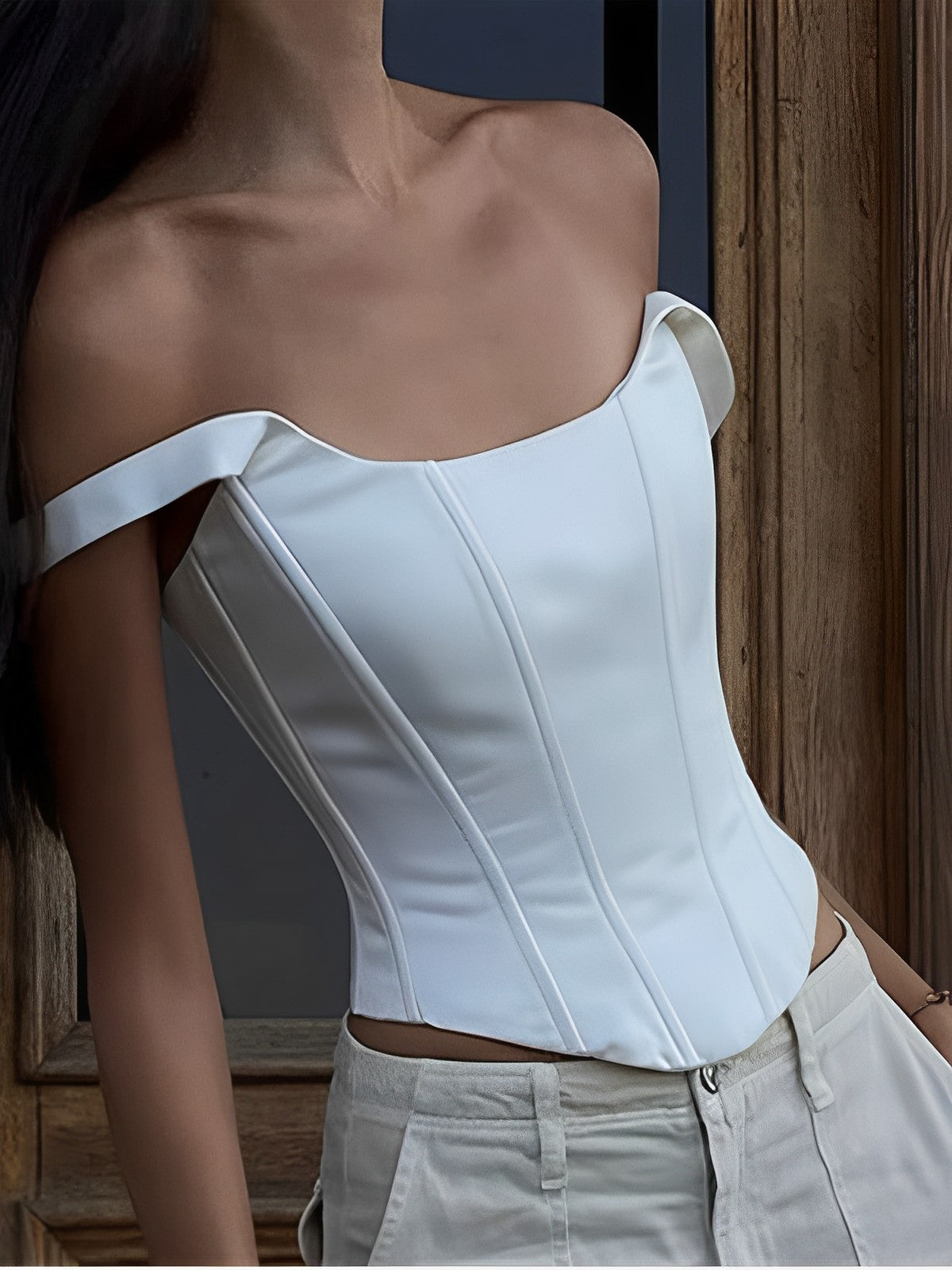 Ivory Glow Tied Crop Corset Üst