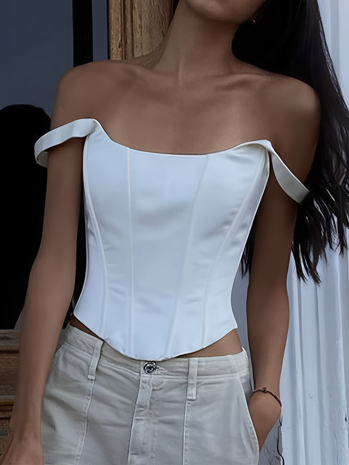 Ivory Glow Tied Crop Corset Üst