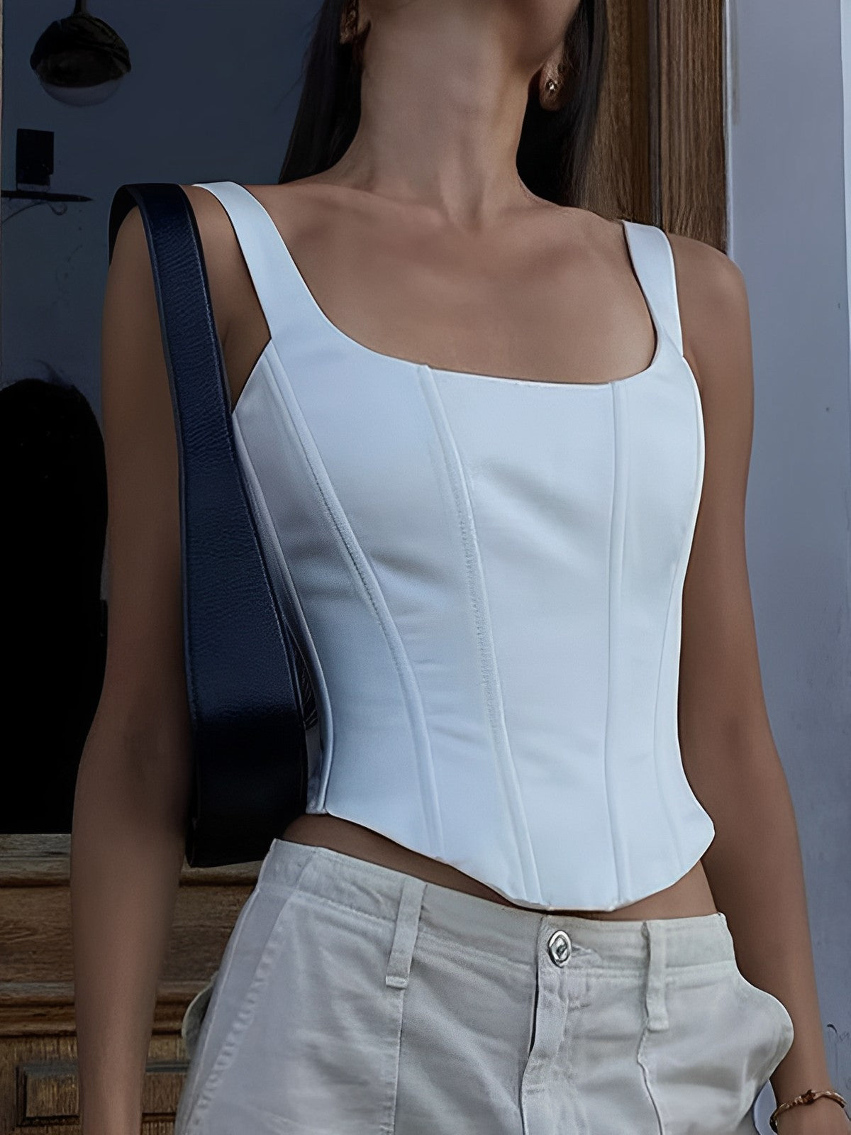 Ivory Glow Tied Crop Corset Üst