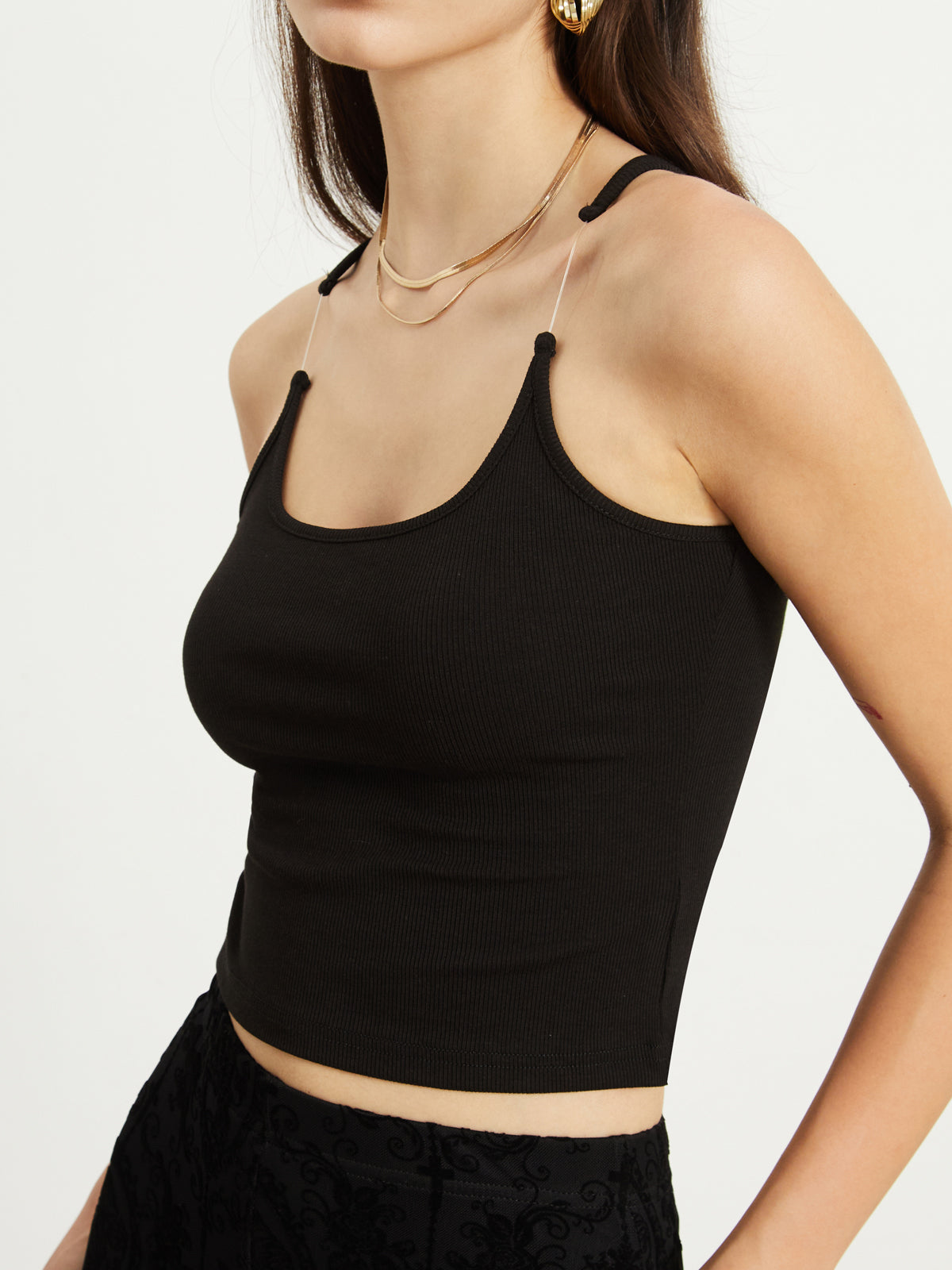 Transparent Strap Crop Kolsuz Bluz