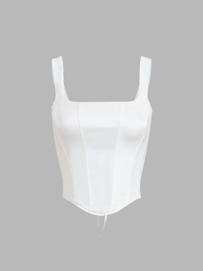 Ivory Glow Tied Crop Corset Üst