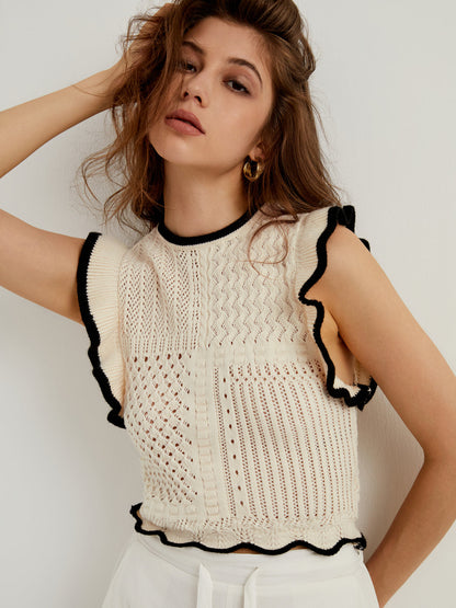 Maze Crochet Eyelet Flounce Kolsuz Bluz