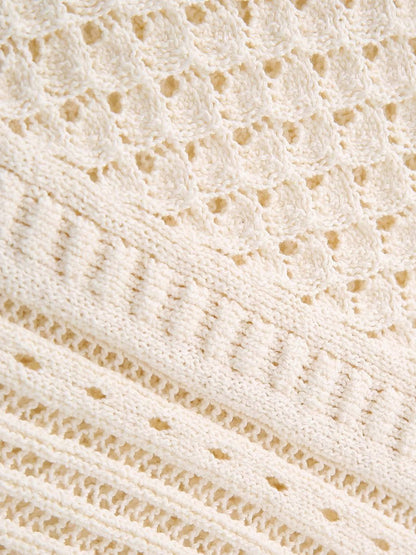 Maze Crochet Eyelet Flounce Kolsuz Bluz