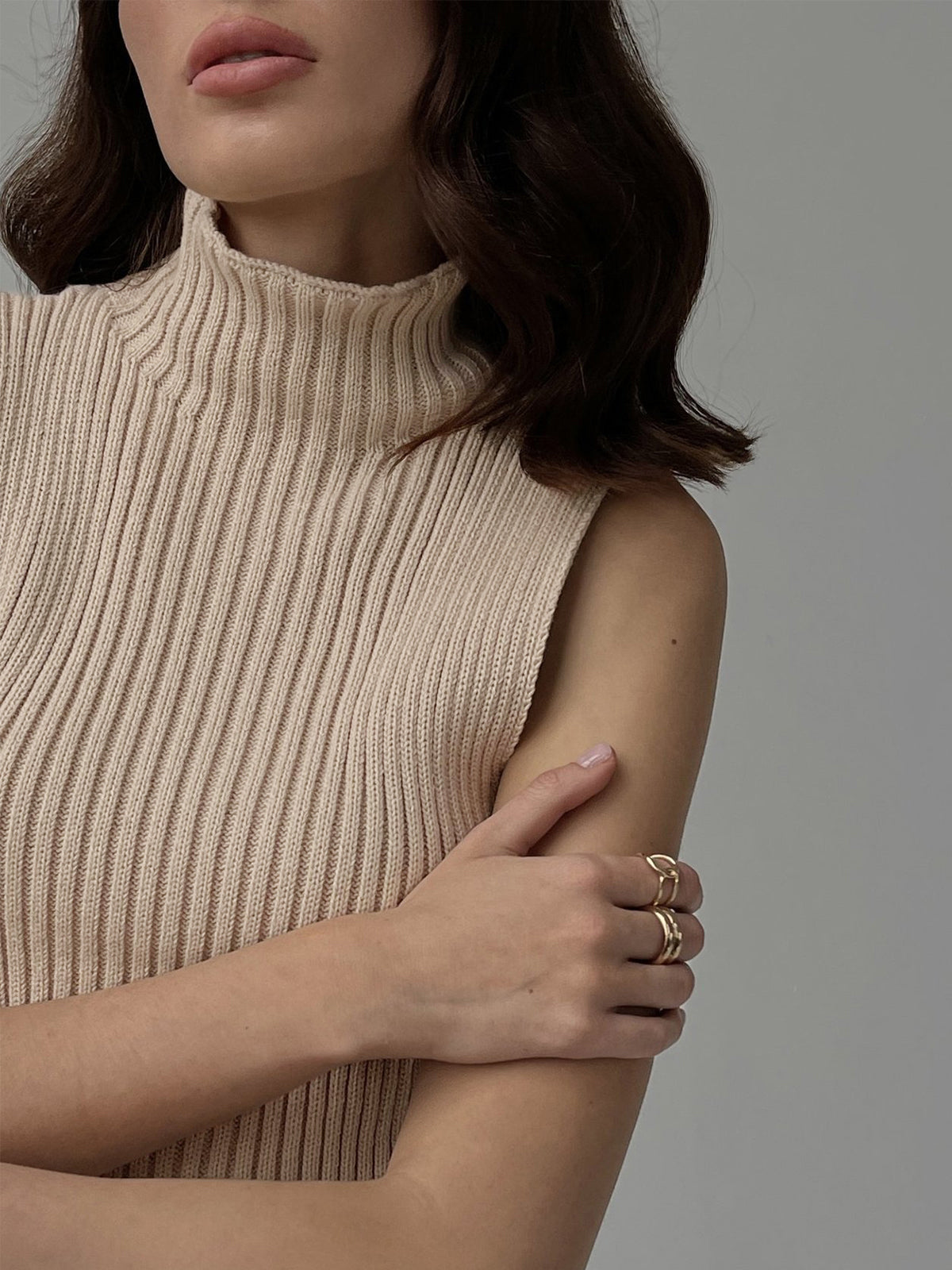 Minimalist Mock Neck Rib Kolsuz Üst