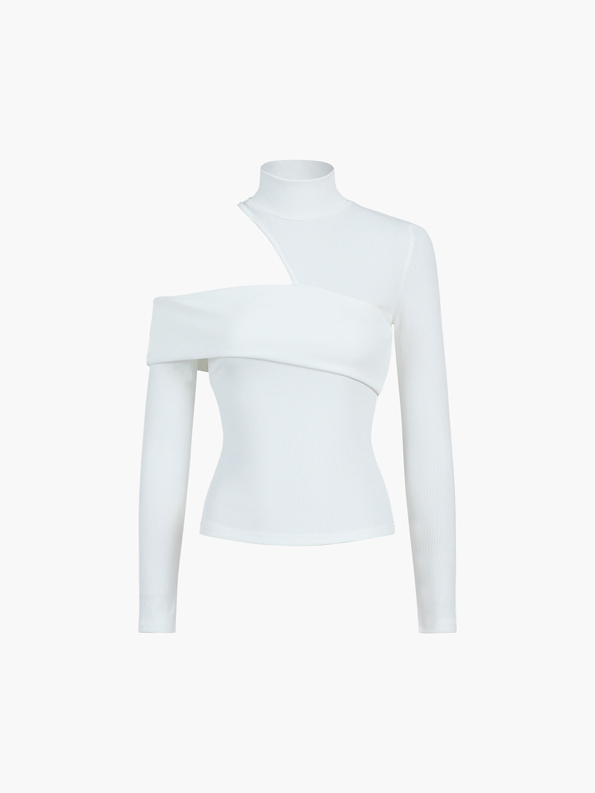 Mock Neck Oblique Cutout Rib Long Sleeve Knit Üst