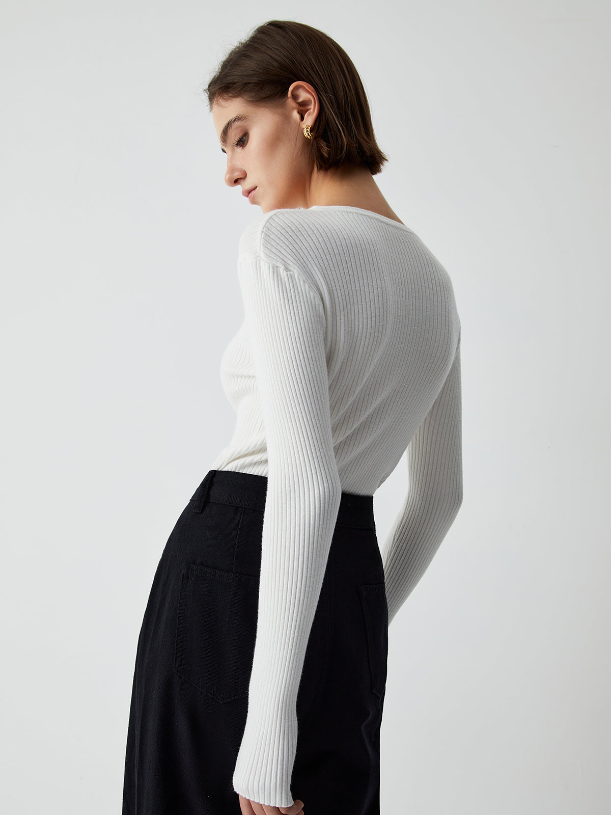 Effortless Keyhole Long Sleeve Knit Üst