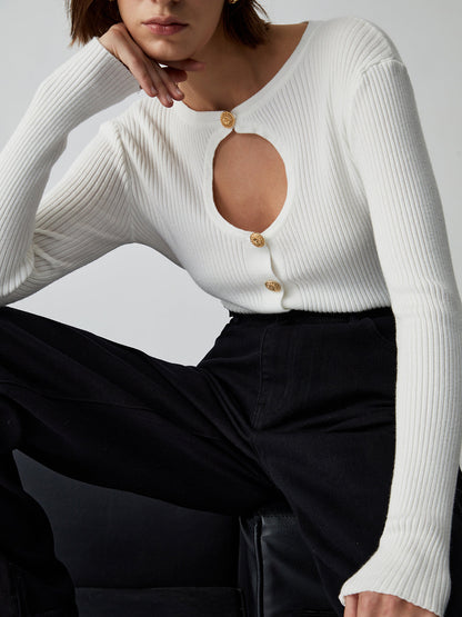 Effortless Keyhole Long Sleeve Knit Üst