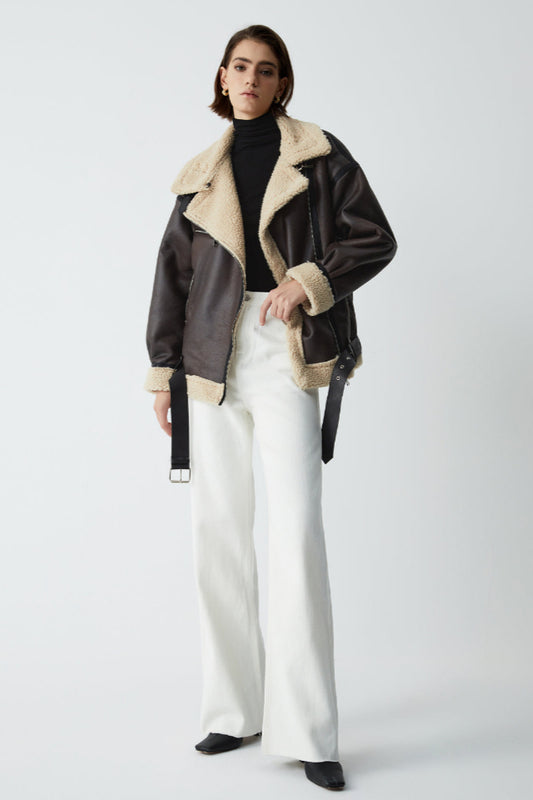 Classic Sherpa Lined Shearling Leather Flight Ceket