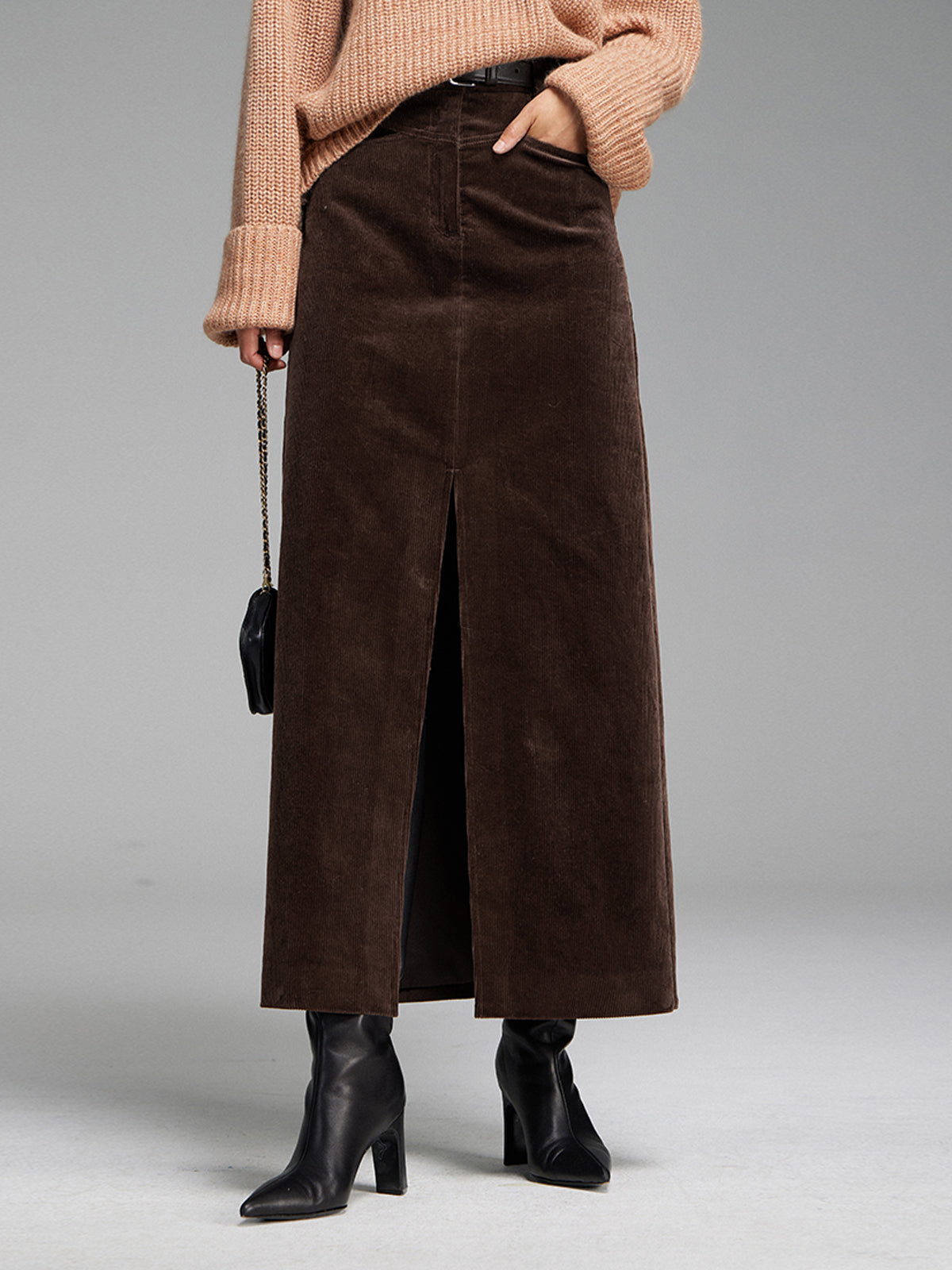 Pockets Corduroy Slit Maxi Etek