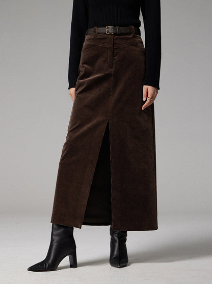 Pockets Corduroy Slit Maxi Etek