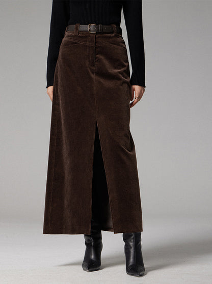 Pockets Corduroy Slit Maxi Etek