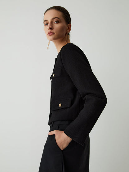 Vintage Button Tweed Blazer Ceket