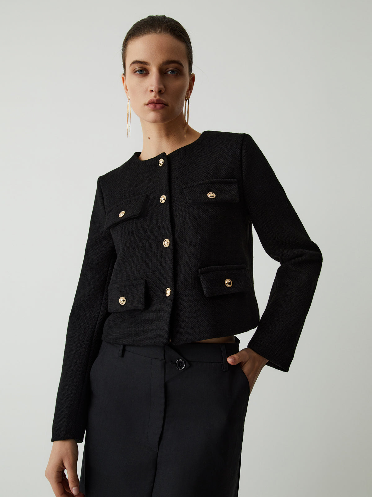 Vintage Button Tweed Blazer Ceket