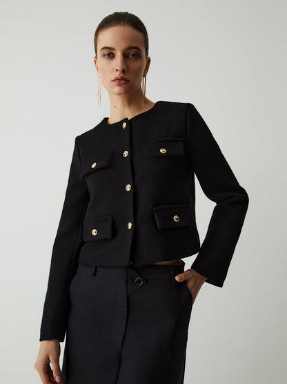 Vintage Button Tweed Blazer Ceket