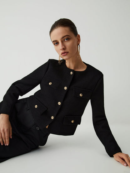 Vintage Button Tweed Blazer Ceket