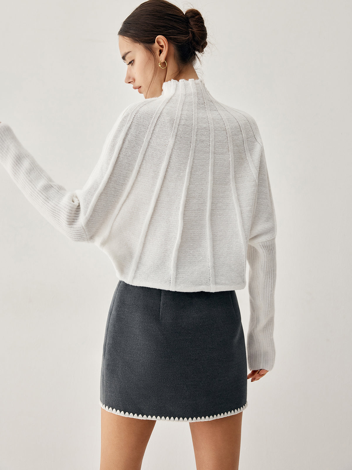 Piping Mock Neck Long Sleeve Knit Üst