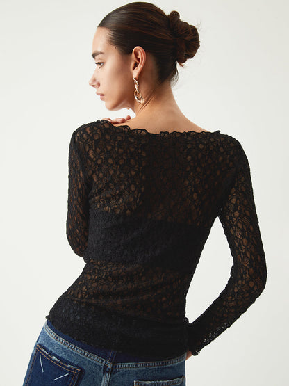 Sheer Floral Long Sleeve Üst