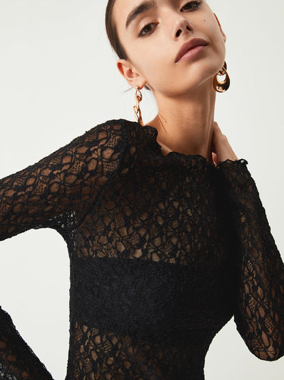 Sheer Floral Long Sleeve Üst