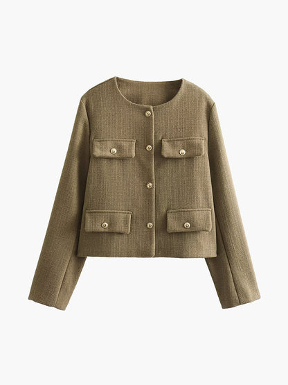 Vintage Button Tweed Blazer Ceket