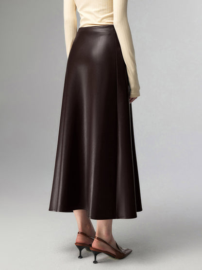 Pleated Faux Leather Midi Etek