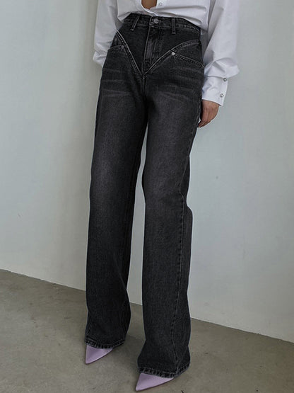 Vintage Wash Denim Straight Leg Kot pantolon