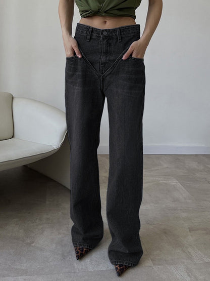 Vintage Wash Denim Straight Leg Kot pantolon