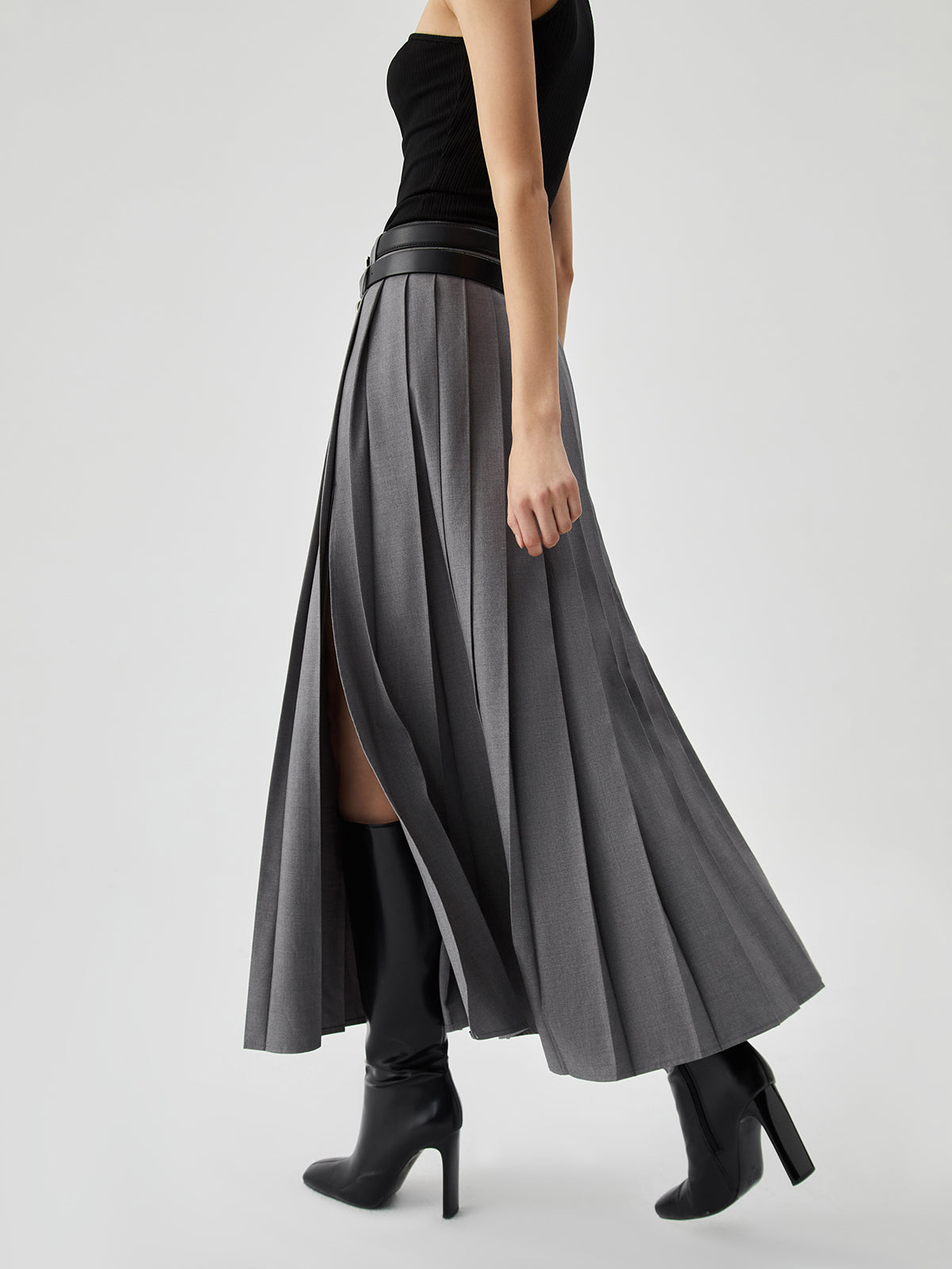 Pleated Split Maxi Kemersiz Etek